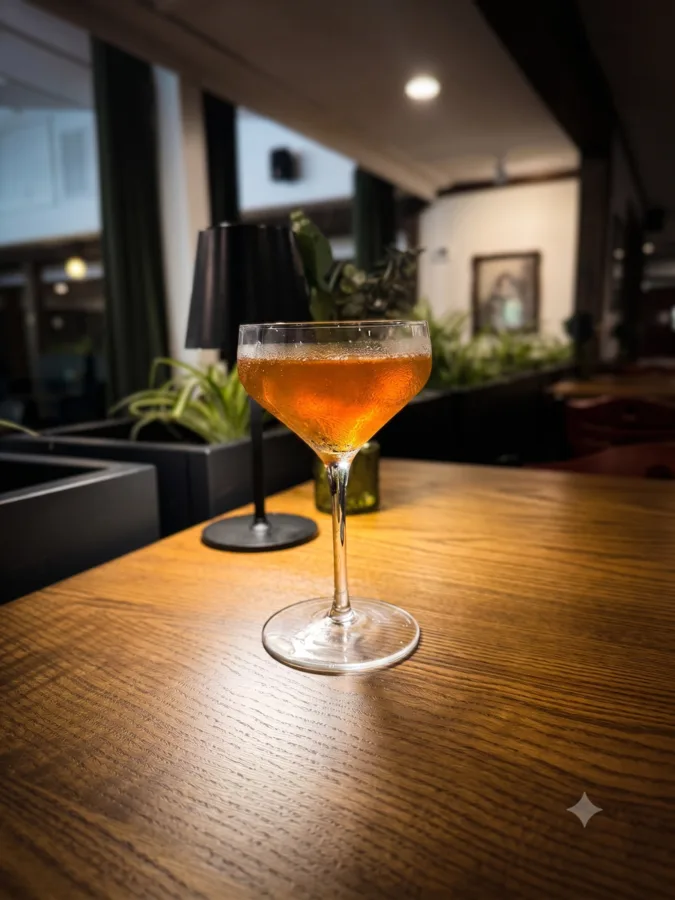 Apple of Alba cocktail with vodka or gin, apple, lemon, and Peychaud&rsquo;s bitters at Maisie&rsquo;s Green Brae