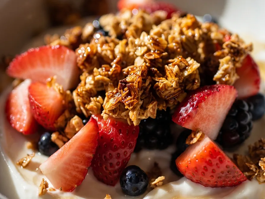 Fairy Garden Parfait with honey yogurt, fresh berries, and Maisie’s almond granola at Maisie’s Green Brae