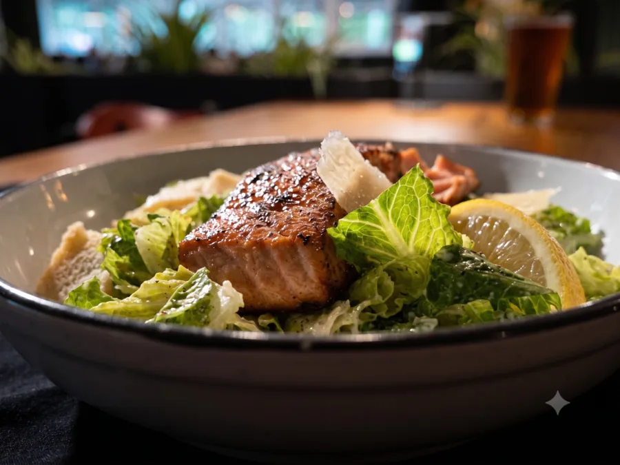Caesar salad with romaine hearts, cheese crisp crouton, and Parmigiano Reggiano at Maisie&rsquo;s Green Brae