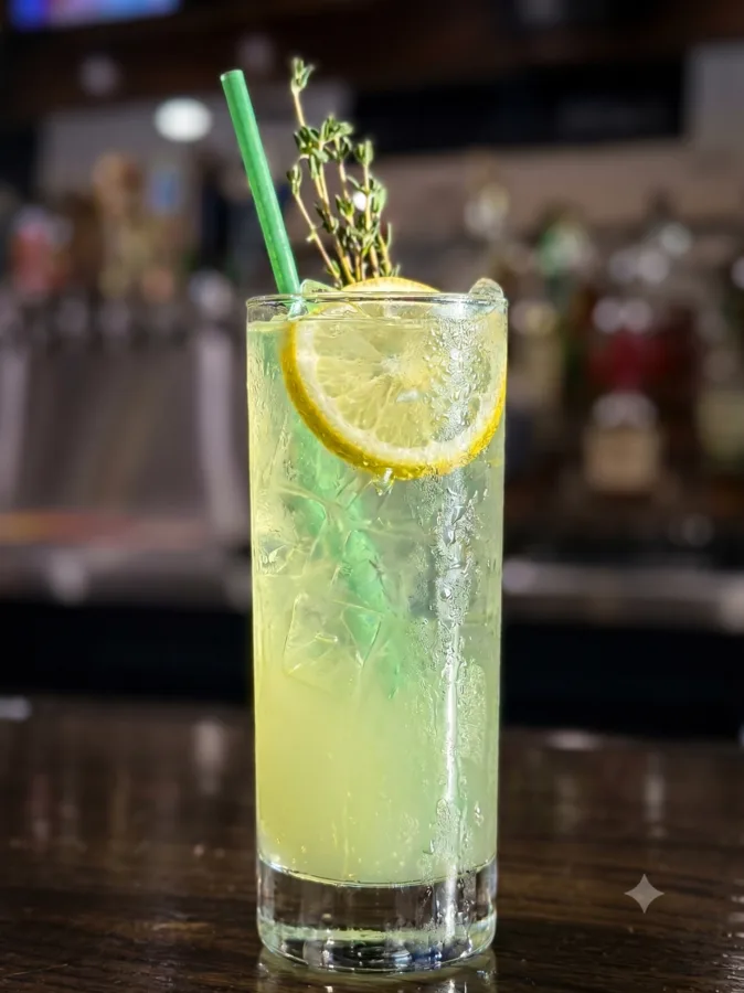 Clear Skies mocktail with honeydew, fresh thyme, lemon, and honey at Maisie&rsquo;s Green Brae