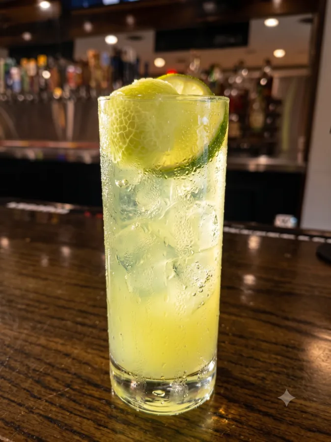Come As You Are cocktail with honeydew, lime, and prosecco, served tall over ice at Maisie&rsquo;s Green Brae