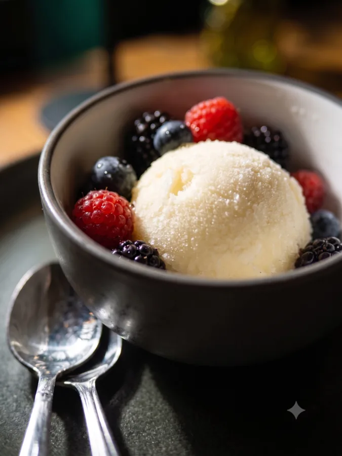Seasonal sorbet with fresh berries at Maisie&rsquo;s Green Brae
