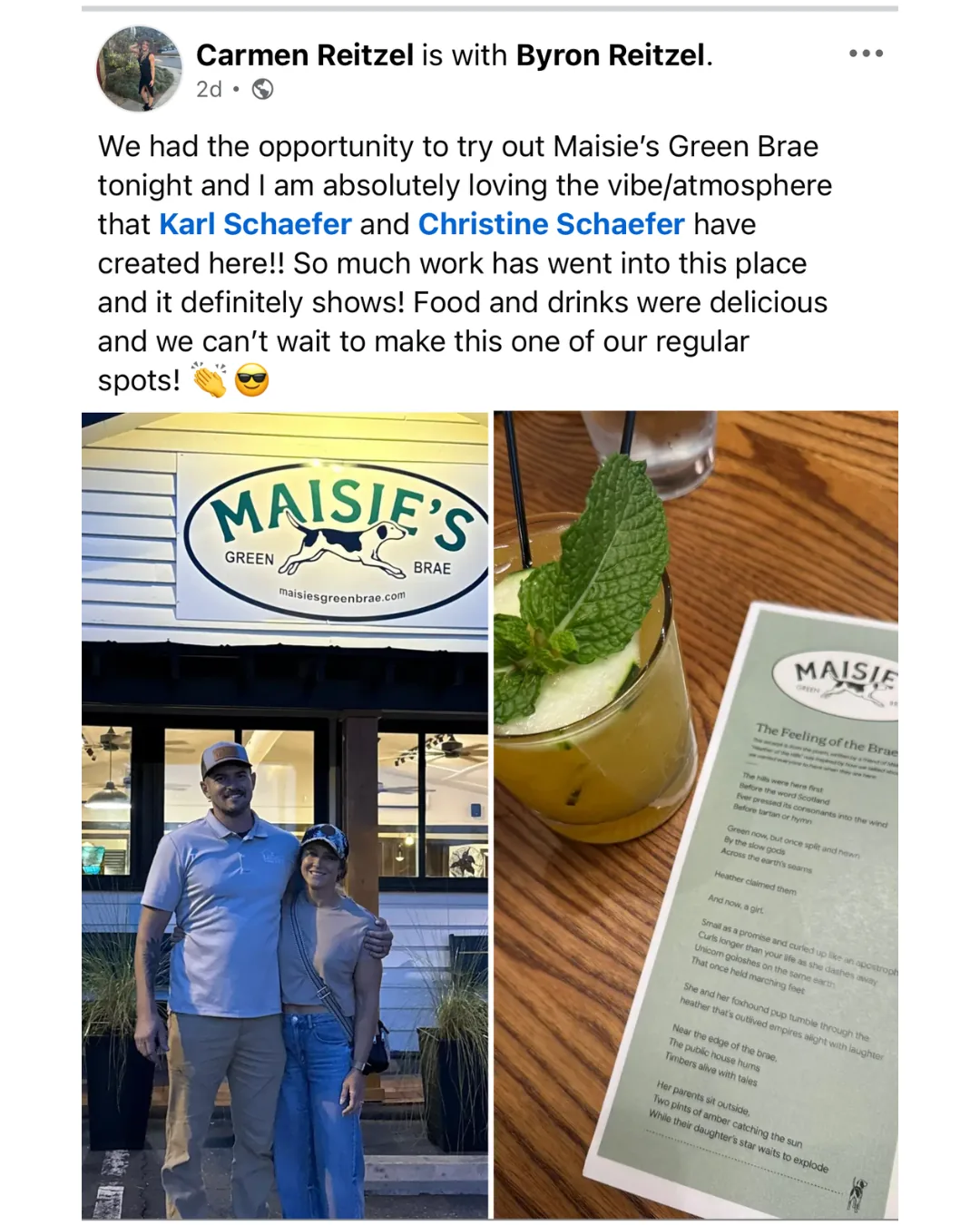 Carmen Reitzel review loving the vibe and atmosphere at Maisie's Green Brae