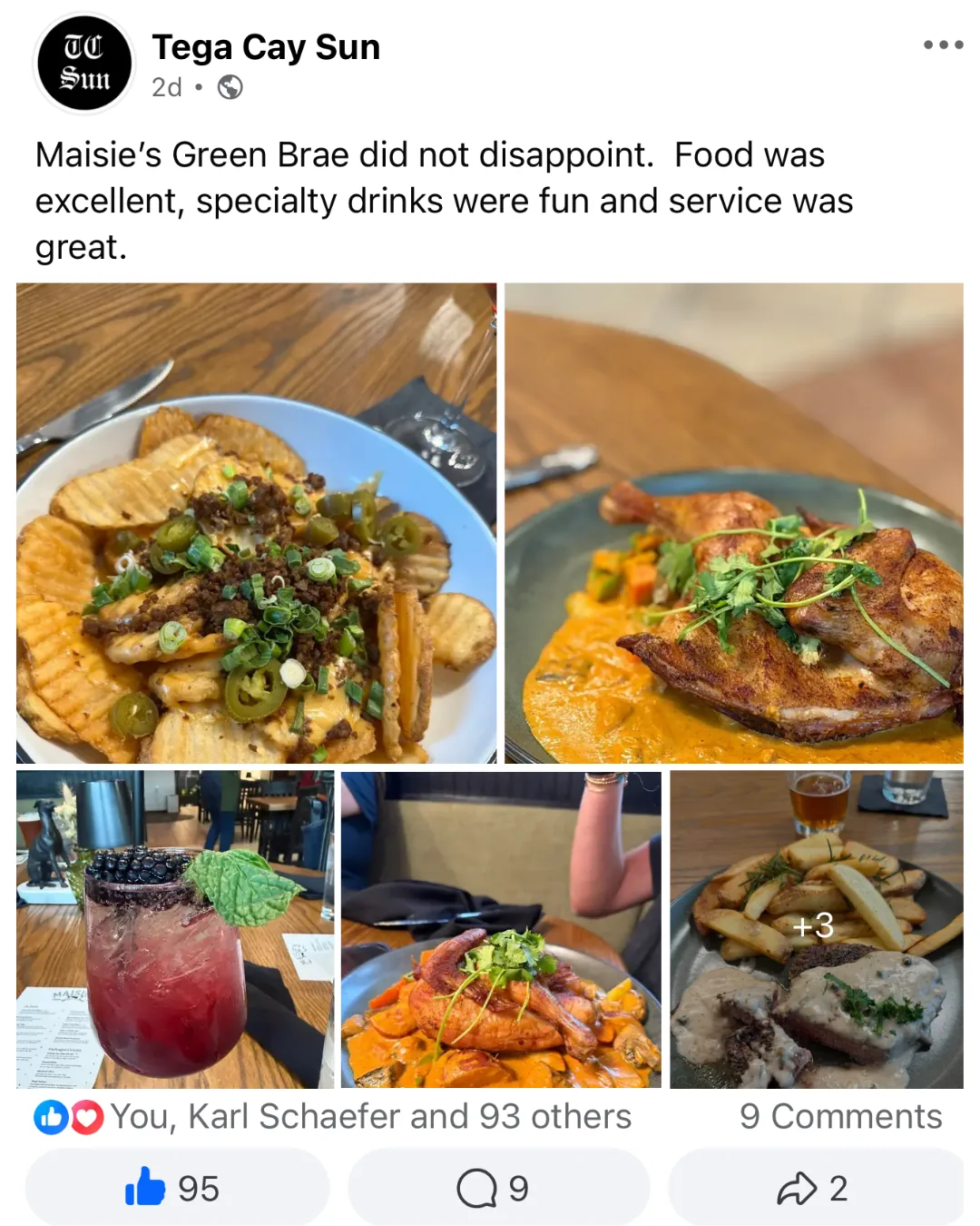 Tega Cay Sun review of Maisie's Green Brae: food excellent, specialty drinks fun, service great